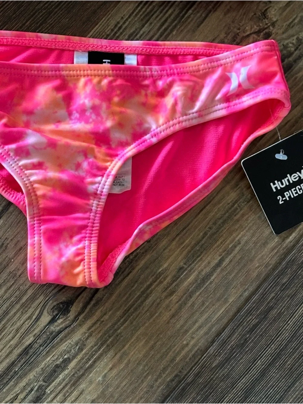 HURLEY 2-piece bikini UPF 50+ Hyper pink tie-dye girls 5 swimsuit